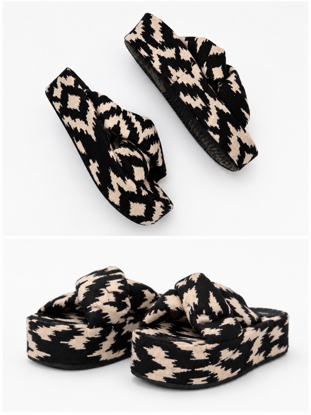 H&M Black & Light Cream Houndstooth Platform Slide Sandals Size 41/11